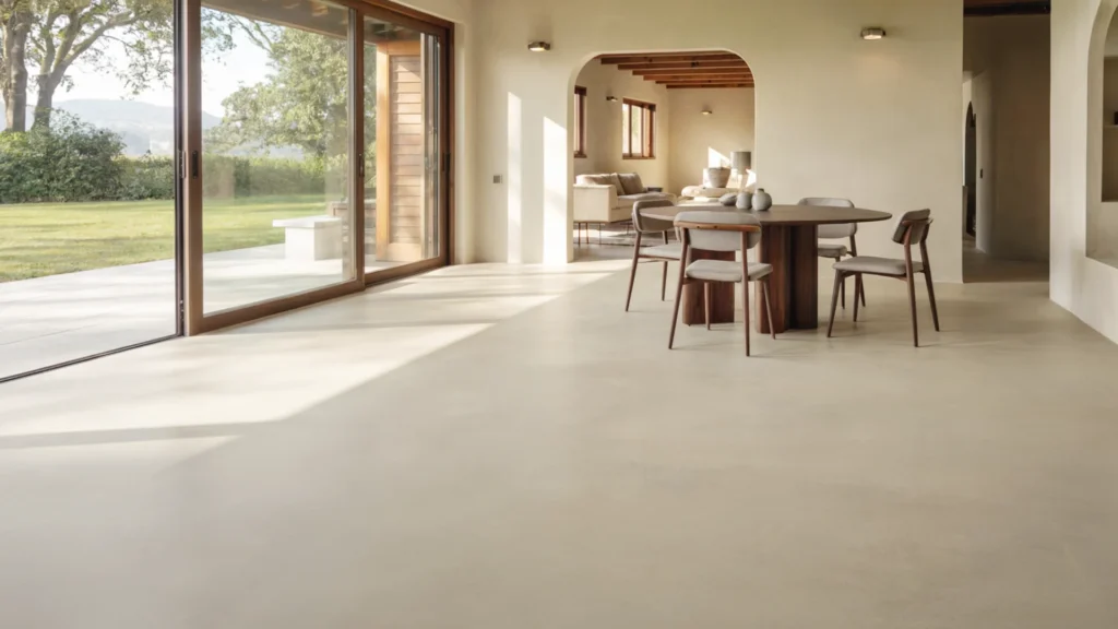 Woonkamer met microcement vloer
