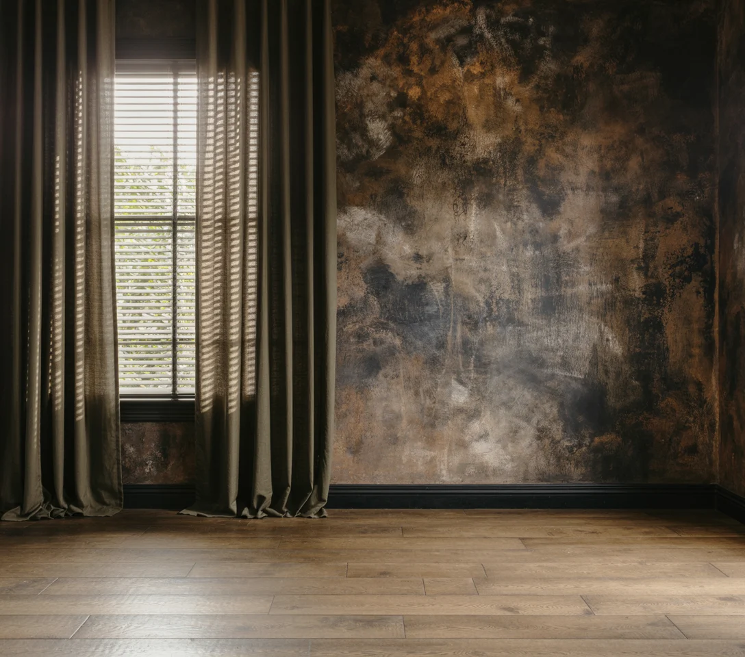 Kamer met metallic decoratief stucwerk op de wand
